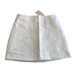 Uniq Faux Leather Texture Embroidery White Mini Skirt - S